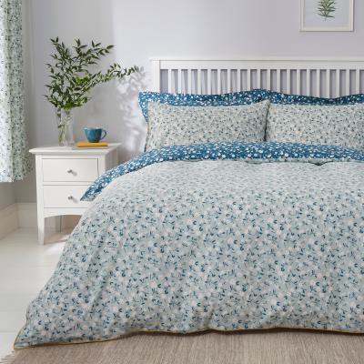 Dunelm Effie Blue Duvet Cover and Pillowcase Set Blue and White