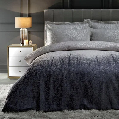 Dunelm Ontario Luxe Metallic Silver Reversible Duvet Cover and Pillowcase Set Silver, Purple and White