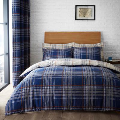 Dunelm Lennox Check Navy Duvet Cover and Pillowcase Set Navy and White