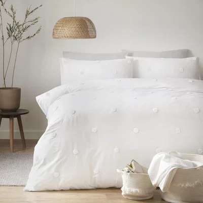 Dunelm Appletree Dot White 100% Cotton Duvet Cover and Pillowcase Set White