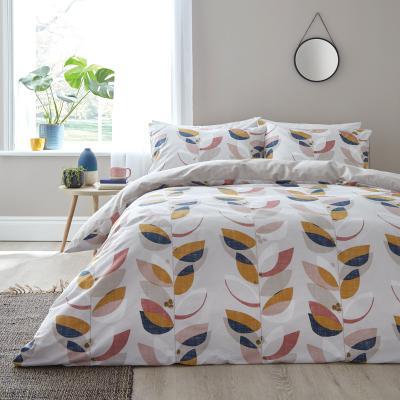 Dunelm Bianca Cotton Layered Leaf Natural 100% Egyptian Cotton Duvet Cover and Pillowcase Set Natural (Cream)