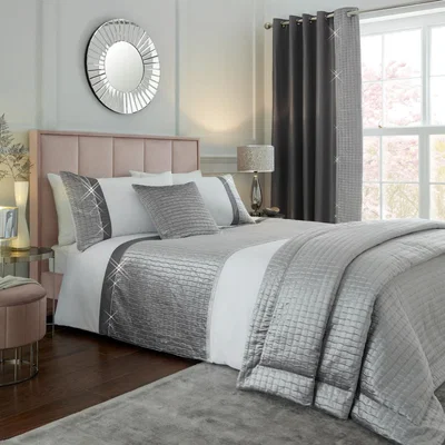 Dunelm Catherine Lansfield Shimmer Crushed Velvet Pinsonic Duvet Cover Set Silver