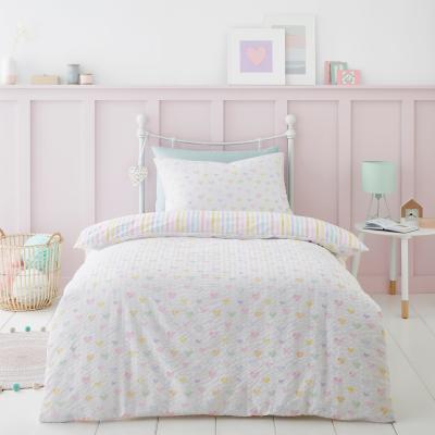 Dunelm Seersucker Hearts Reversible Duvet Cover and Pillowcase Set MultiColoured