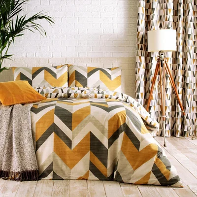 Dunelm Furn. Renovate Charcoal and Gold Reversible Duvet Cover and Pillowcase Set Charcoal and Yellow