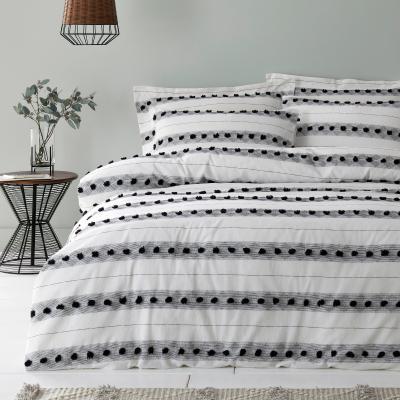 Dunelm Malini Black Tufted 100% Cotton Duvet Cover and Pillowcase Set Black and white