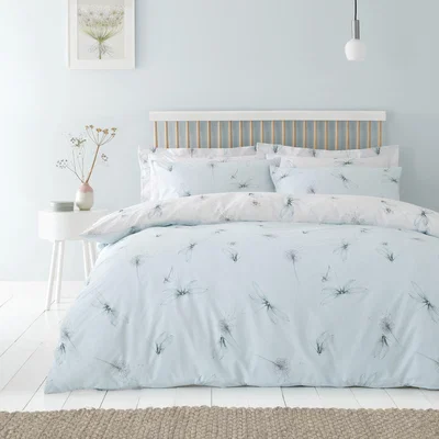 Dunelm Dragonflies Seafoam Reversible Duvet Cover and Pillowcase Set Blue