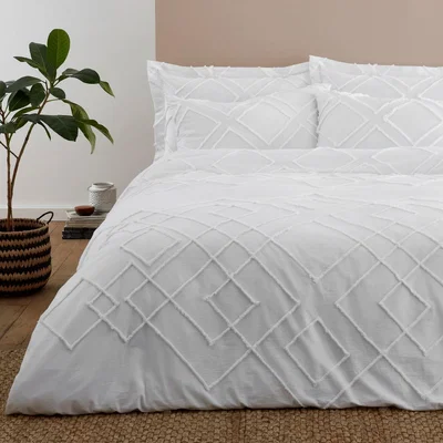 Dunelm Souk White Tufted 100% Cotton Duvet Cover and Pillowcase Set White