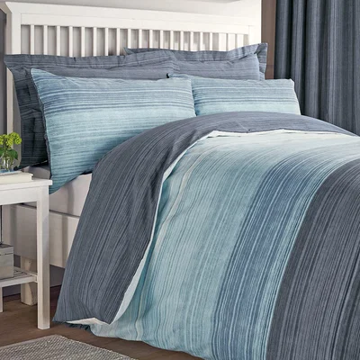 Dunelm Halton Blue Reversible Duvet Cover and Pillowcase Set Blue