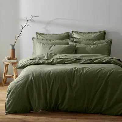 Dunelm Recycled Cotton Duvet Cover and Pillowcase Set Olive (Green)