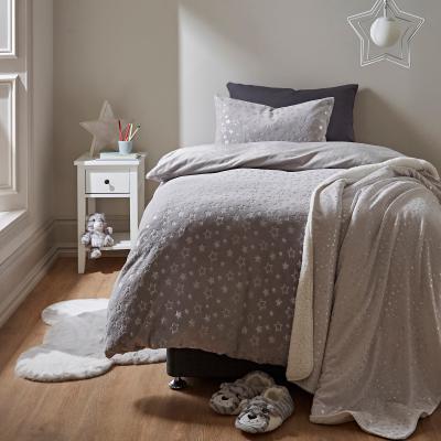 Dunelm Grey Foil Stars Fleece Duvet Cover and Pillowcase Set Grey