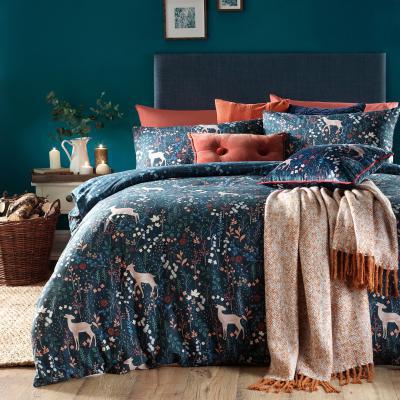 Dunelm Furn. Richmond Midnight Blue Duvet Cover and Pillowcase Set Blue, Red and Green