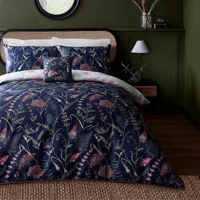 Dunelm Dorma Winter Garden Navy 100% Cotton Reversible Duvet Cover and Pillowcase Set Navy (Blue)