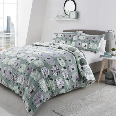 Dunelm Fusion Dotty Sheep Duck Egg Duvet Cover and Pillowcase Set Blue, Black and White