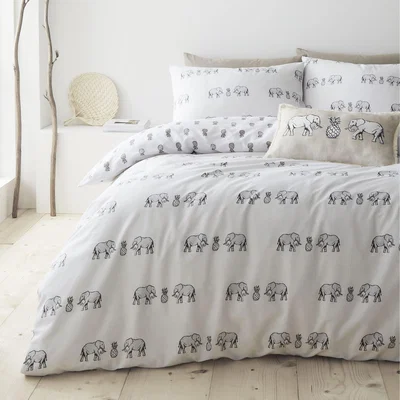 Dunelm Pineapple Elephant Tembo 100% Cotton Reversible Duvet Cover and Pillowcase Set MultiColoured