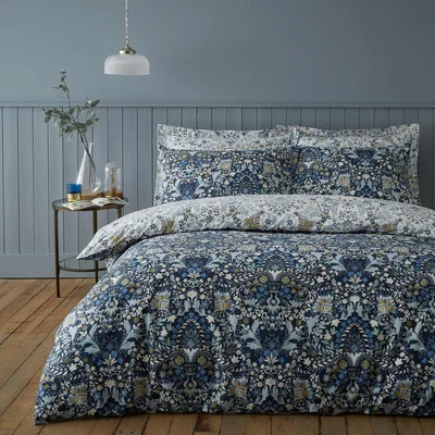 Dunelm Hardwick Blue Duvet Cover and Pillowcase Set Blue, Yellow and White