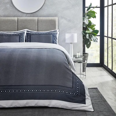 Dunelm Dorma Abbotswood 100% Cotton Navy Duvet Cover and Pillowcase Set Navy (Blue)