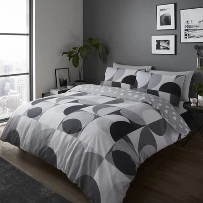 Dunelm Catherine Lansfield Sirkel Geo Monochrome Duvet Cover and Pillowcase Set Black and white