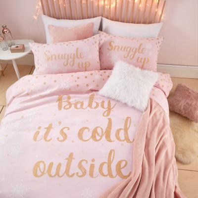 Dunelm Catherine Lansfield Baby It's Cold Outside Pink Duvet Cover and Pillowcase Set Pink