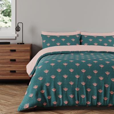 Dunelm Jessa Floral 100% Cotton Reversible Duvet Cover and Pillowcase Set Dark Green