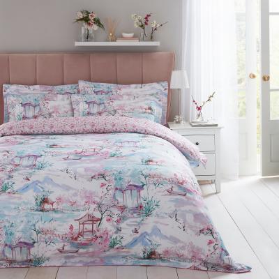 Dunelm Dorma Tranquil Garden 100% Cotton Duvet Cover and Pillowcase Set Light Pink