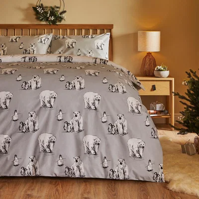 Dunelm Snowy Animal 100% Cotton Reversible Duvet Cover and Pillowcase Set White