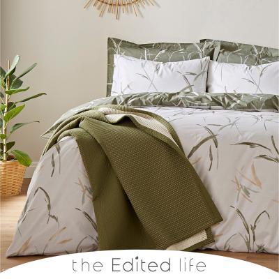 Dunelm Sadie Leaves and Trees Green 100% Organic Cotton Reversible Duvet Cover and Pillowcase Set Green/White
