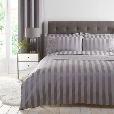 Dunelm Allana Silver Stripe Duvet Cover and Pillowcase Set Silver