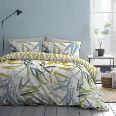 Dunelm Appletree Kata Ochre 100% Cotton Reversible Duvet Cover and Pillowcase Set Ochre (Yellow)