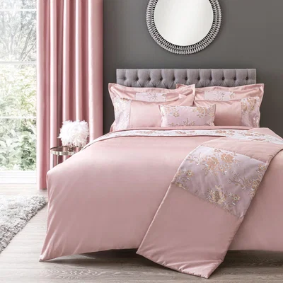 Dunelm Elene Pink Floral Sequin Duvet Cover and Pillowcase Set Pink and White
