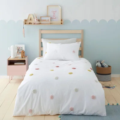 Dunelm Tufted Spots 100% Cotton Single Duvet Cover and Pillowcase Set MultiColoured