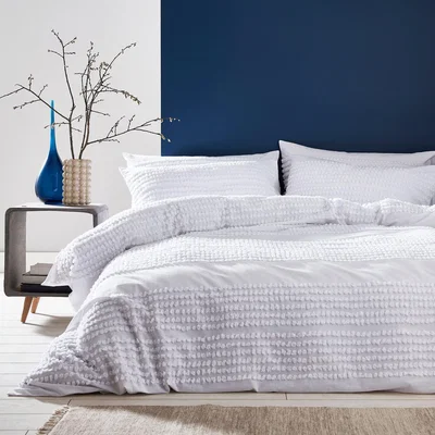 Dunelm Bianca Malmo Tufted 100% Cotton White Duvet Cover and Pillowcase Set White