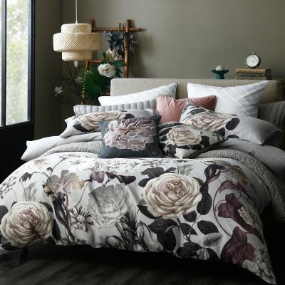 Dunelm Avery Green Amalia Floral 100% Cotton Sateen Duvet Cover and Pillowcase Set MultiColoured