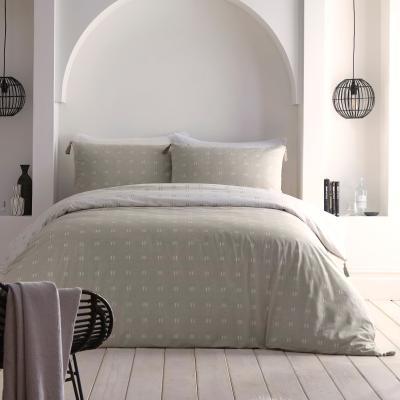 Dunelm Appletree Linen Tick 100% Cotton Duvet Cover and Pillowcase Set Linen (Natural)