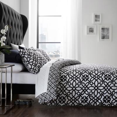 Dunelm Catherine Lansfield Medina Trellis Black and White Reversible Duvet Cover and Pillowcase Set Black and white