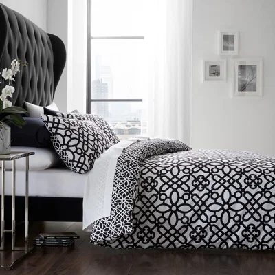 Dunelm Catherine Lansfield Medina Trellis Black and White Reversible Duvet Cover and Pillowcase Set Black and white