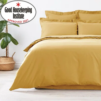 Dunelm Non Iron Plain Dye Mustard Duvet Cover Yellow
