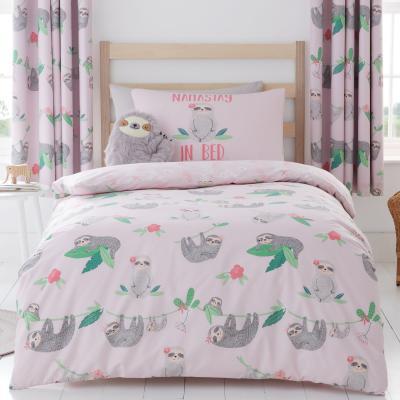 Dunelm Pink Pretty Sloth Duvet Cover and Pillowcase Set Pink, Green and Grey