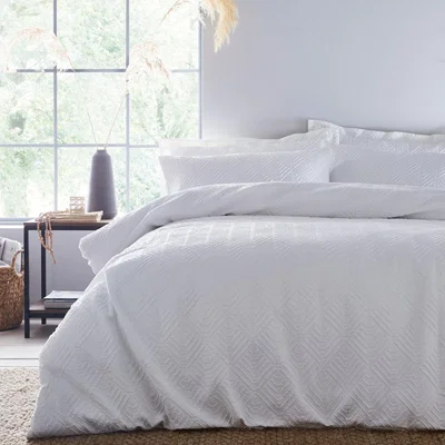 Dunelm Parisa Geometric White Duvet Cover and Pillowcase Set White