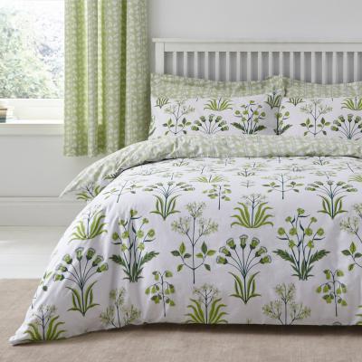 Dunelm Florentina Green 100% Cotton Reversible Duvet Cover and Pillowcase Set Green and White