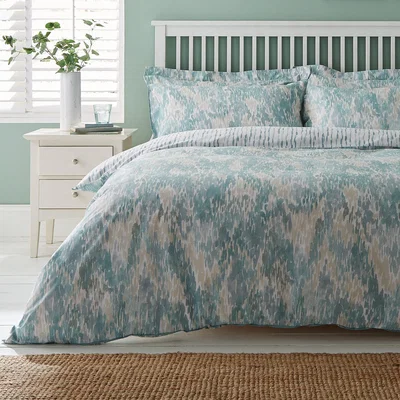 Dunelm Waves Teal Reversible Duvet Cover and Pillowcase Set Teal Blue