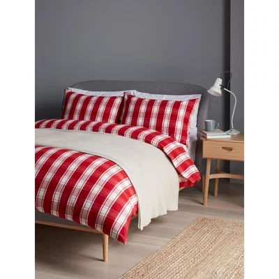 John Lewis John Lewis & Partners Brushed Check Duvet Cover Set, Red