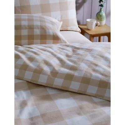Marks & Spencer M&S Brushed Cotton Gingham Bedding Set - 5FT - Neutral, Neutral