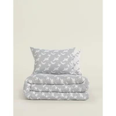 Marks & Spencer M&S Cotton Blend Bird Print Bedding Set - 5FT - Grey Mix, Grey Mix