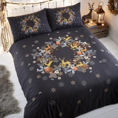 The Range Holly Wreath Single Duvet Set - Black