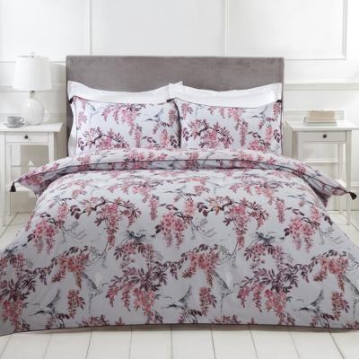 The Range Oriental Floral Cranes Duvet Cover and Pillowcase Set - Pink