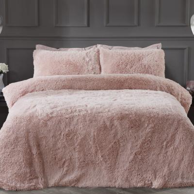 The Range Shaggy Faux Fur Duvet Cover and Pillowcase Set - Blush