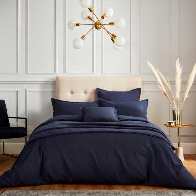 The Rug Seller Muro Fine Lines Cotton Plain Dye Bedding in Midnight Blue
