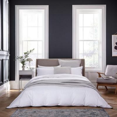 The Rug Seller Komoro Plain Ribbon Piping Cotton Bedding in White Grey