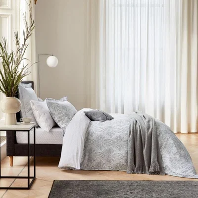 The Rug Seller Saffi Floral Paisley Cotton Bedding in Silver Grey
