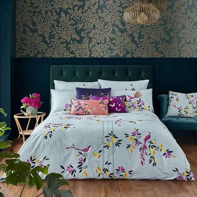 The Rug Seller Bird Gate Bedding and Pillowcase By Sara Miller in Blue